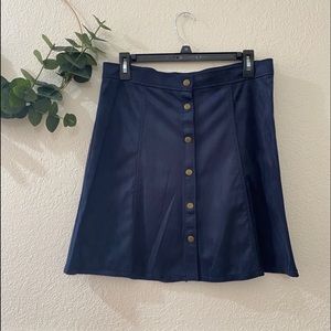 navy suede button skirt